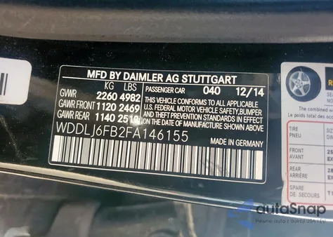 2015 Mercedes-Benz Cls 400 z USA, uszkodzony, nr VIN WDDLJ6FB2FA146155